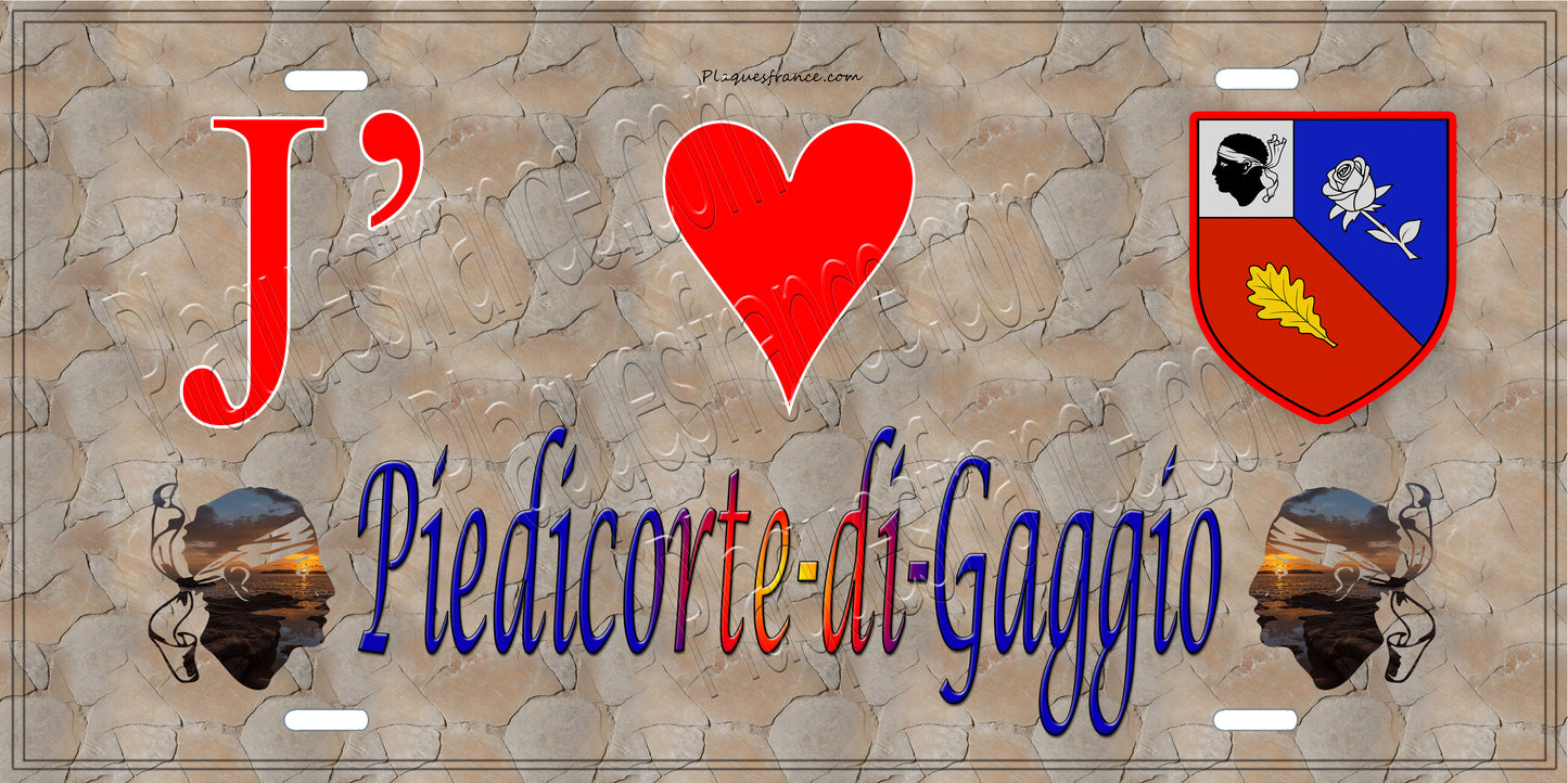 Plaque métal décorative 15 x 30 cm mur antique J' ❤️ Piedicorte-di-Gaggio Canton de Ghisonaccia Haute-Corse