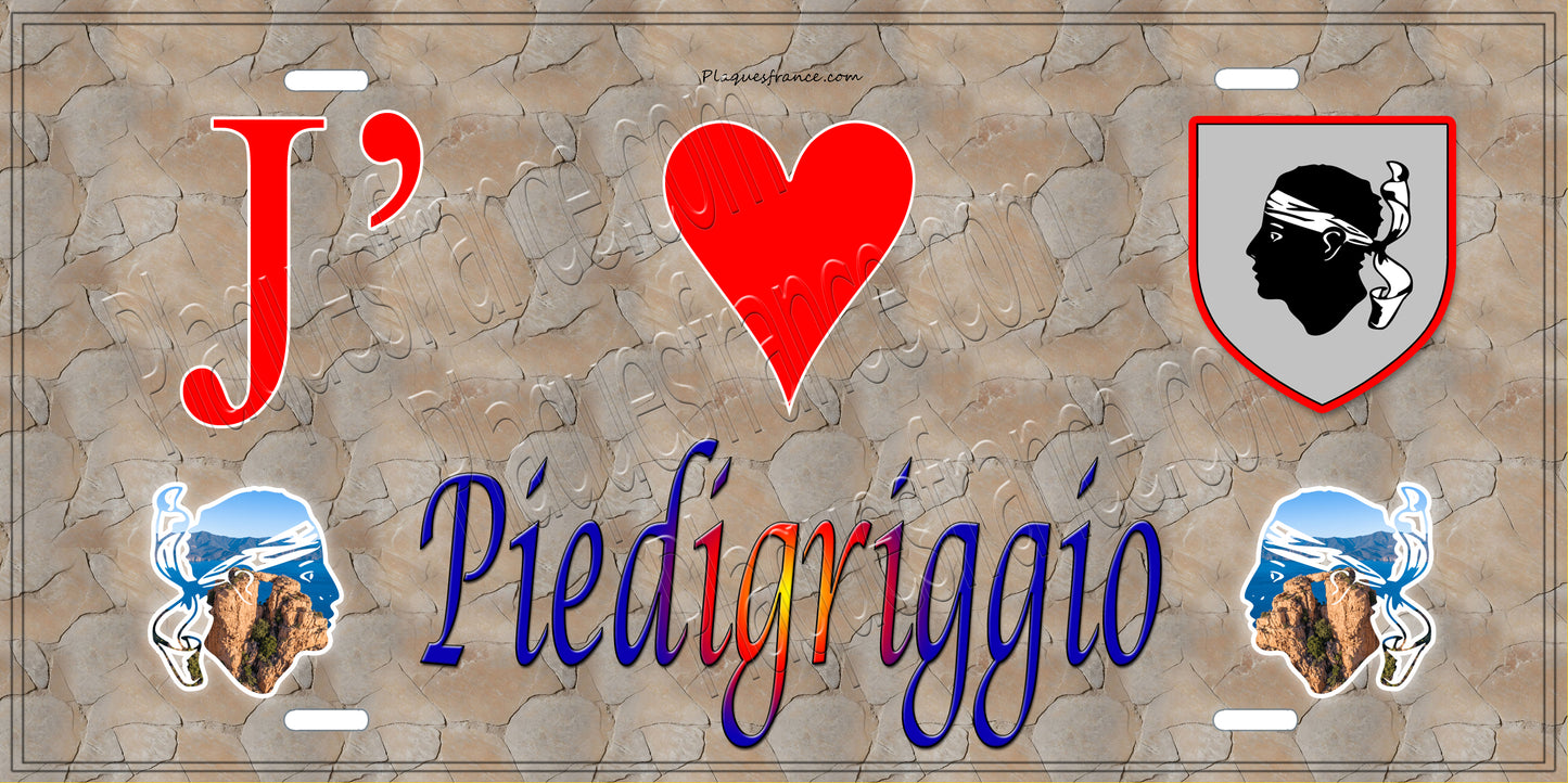 Plaque métal décorative 15 x 30 cm mur antique J' ❤️ Piedigriggio Canton de la Golo-Morosaglia Haute-Corse