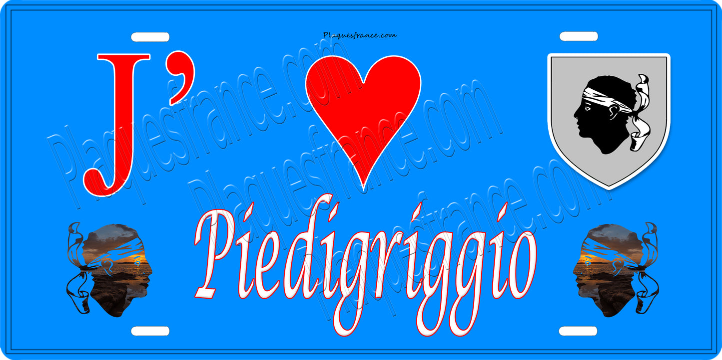 Plaque métal décorative 15 x 30 cm bleu J' ❤️ Piedigriggio Canton de la Golo-Morosaglia Haute-Corse