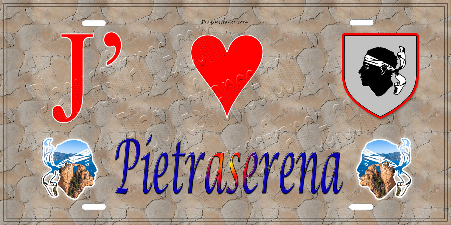 Plaque métal décorative 15 x 30 cm mur antique J' ❤️ Pietraserena Canton de Ghisonaccia Haute-Corse