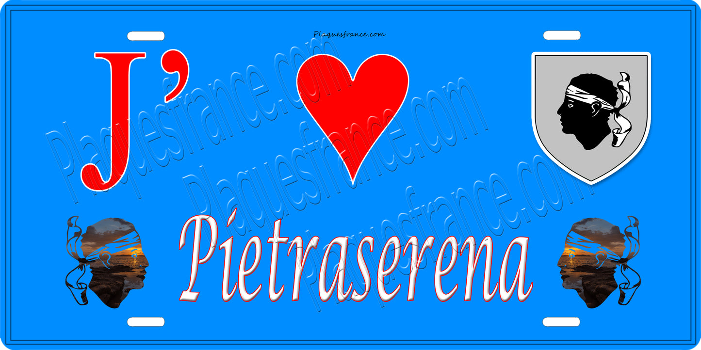 Plaque métal décorative 15 x 30 cm bleu J' ❤️ Pietraserena Canton de Ghisonaccia Haute-Corse