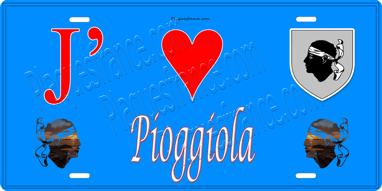 Plaque métal décorative 15 x 30 cm bleu J' ❤️ Pioggiola Canton de l'Île-Rousse Haute-Corse