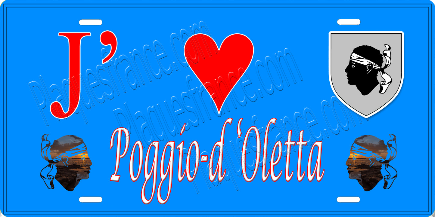 Plaque métal décorative 15 x 30 cm bleu J' ❤️ Poggio d'Oletta Canton Biguglia-Nebbio Haute-Corse