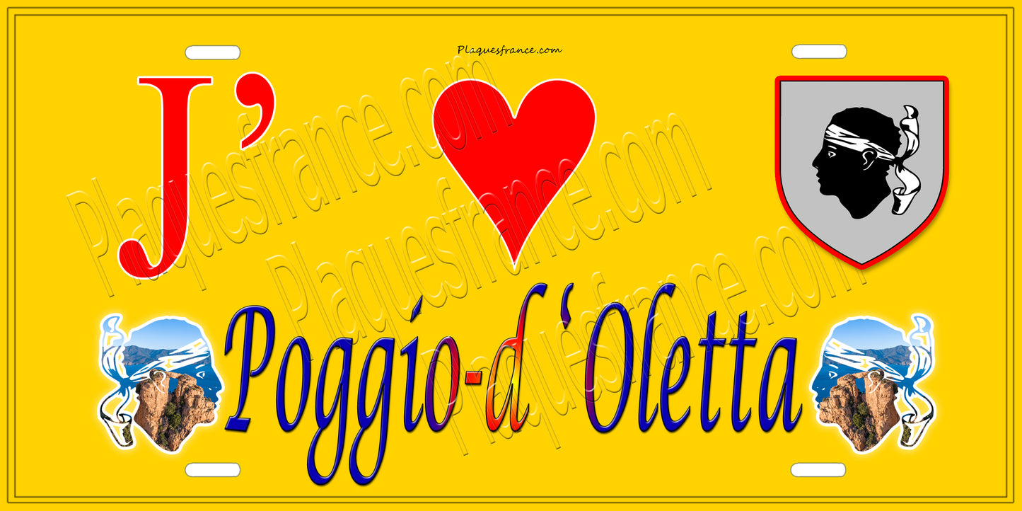 Plaque métal décorative 15 x 30 cm jaune J' ❤️ Poggio d'Oletta Canton Biguglia-Nebbio Haute-Corse