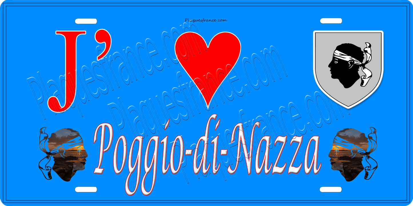 Plaque métal décorative 15 x 30 cm bleu J' ❤️ Poggio di Nazza Canton Biguglia-Nebbio Haute-Corse