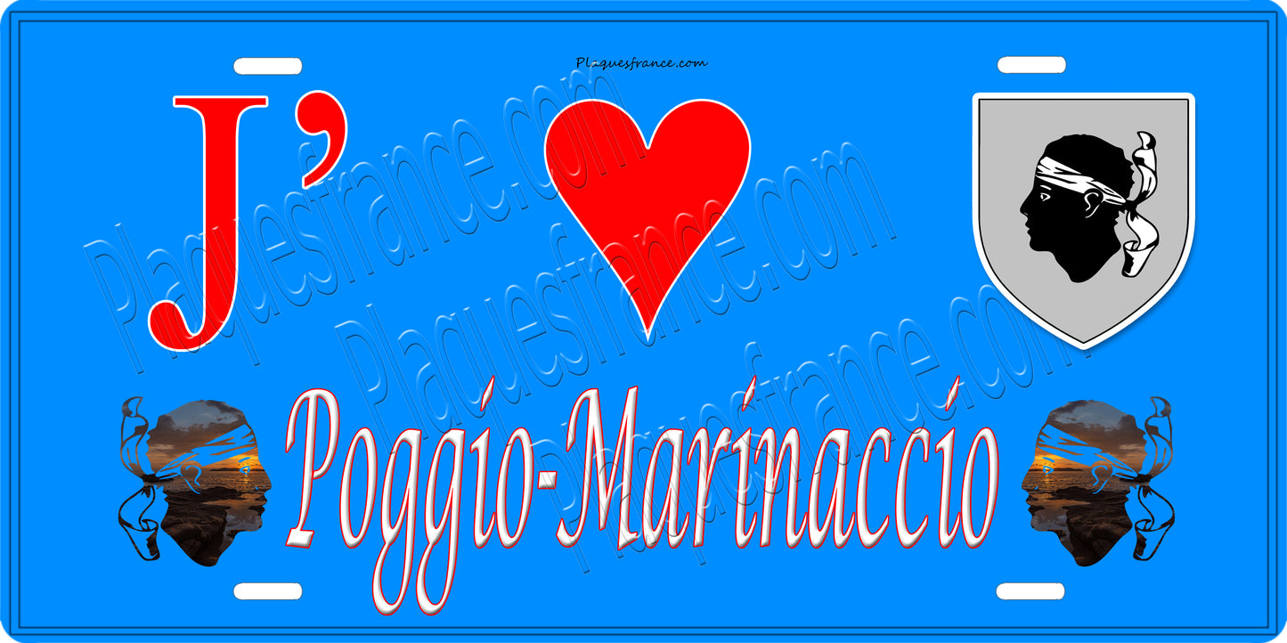 Plaque métal décorative 15 x 30 cm bleu J' ❤️ Poggio Marinaccio Canton de Casinca-Fumalto Haute-Corse