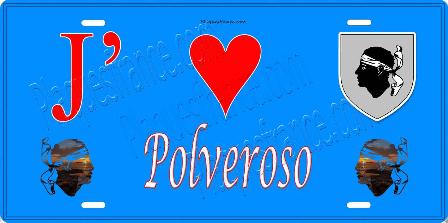 Plaque métal décorative 15 x 30 cm bleu J' ❤️ Polvoroso Canton de Casinca-Fumalto Haute-Corse