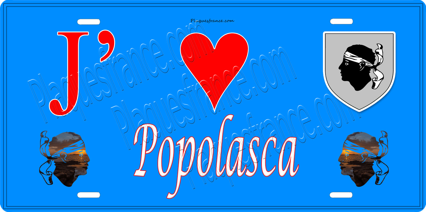 Plaque métal décorative 15 x 30 cm bleu J' ❤️ Popolasca Canton de Golo-Morosaglia Haute-Corse