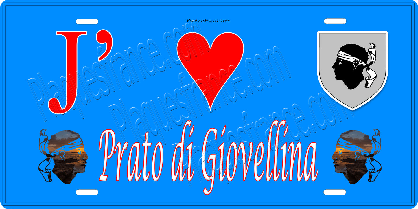 Plaque métal décorative 15 x 30 cm bleu J' ❤️ Prato-di-Giovellina Canton de Golo-Morosaglia Haute-Corse