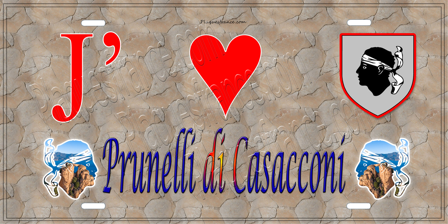 Plaque métal décorative 15 x 30 cm mur antique J' ❤️ Prunelli-di-Casacconi Canton de Golo-Morosaglia Haute-Corse