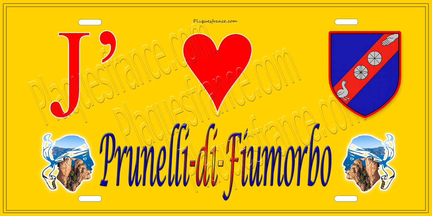 Plaque métal décorative 15 x 30 cm jaune J' ❤️ Prunelli-di-Fiumorbo Canton de Fiumorbo-Castello Haute-Corse