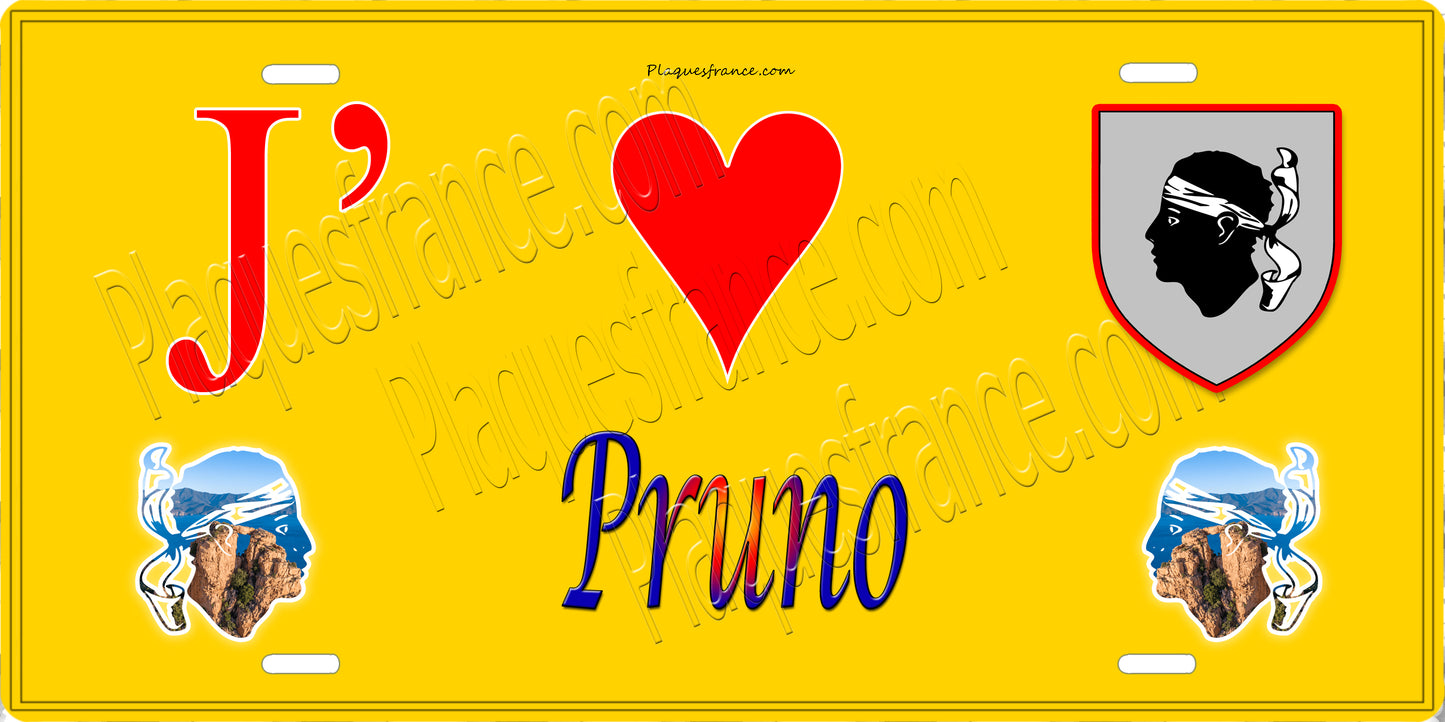 Plaque métal décorative 15 x 30 cm jaune J' ❤️ Pruno Canton de Casinca-Fumalto Haute-Corse
