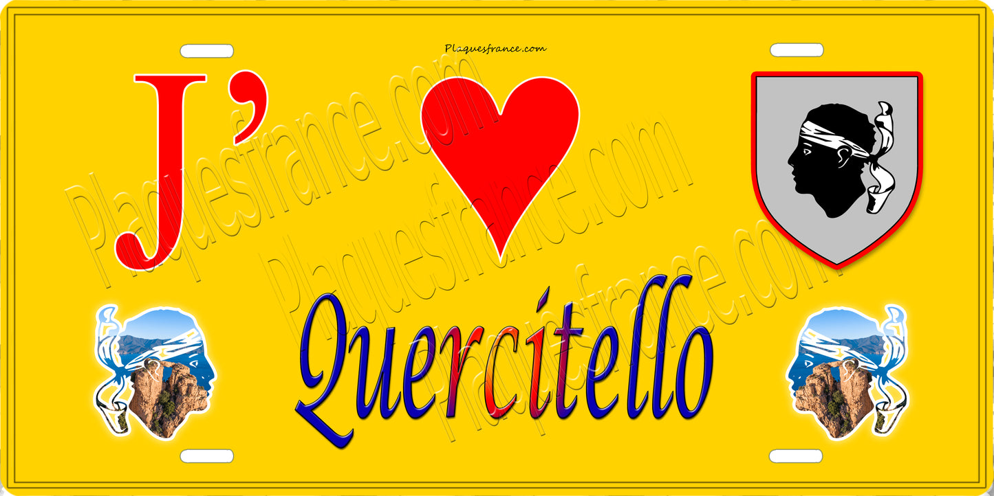 Plaque métal décorative 15 x 30 cm jaune J' ❤️ Quercitello Canton de Casinca-Fumalto Haute-Corse