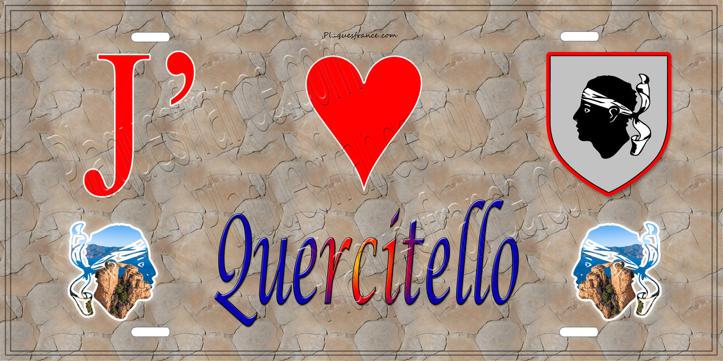 Plaque métal décorative 15 x 30 cm mur antique J' ❤️ Quercitello Canton de Casinca-Fumalto Haute-Corse