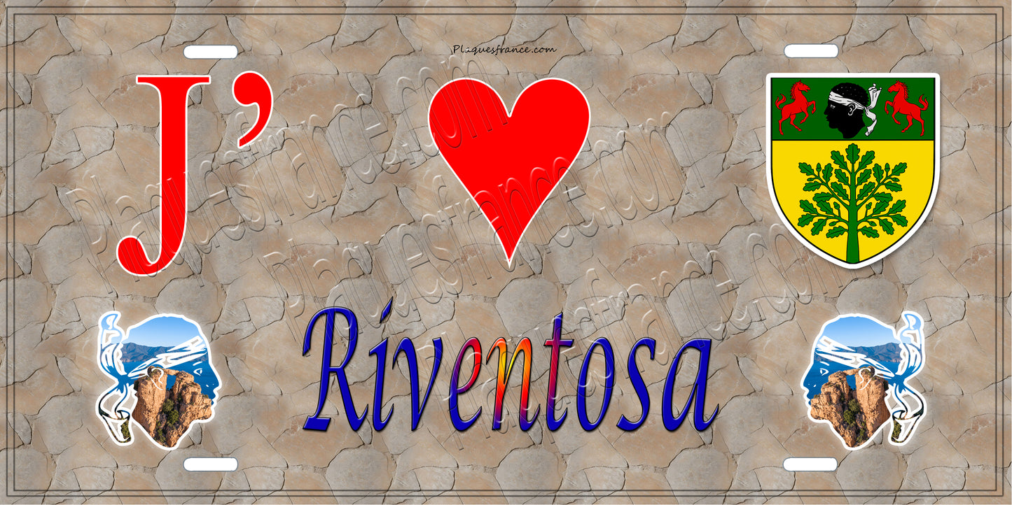 Plaque métal décorative 15 x 30 cm mur antique J' ❤️ Riventosa Canton de Corte Haute-Corse