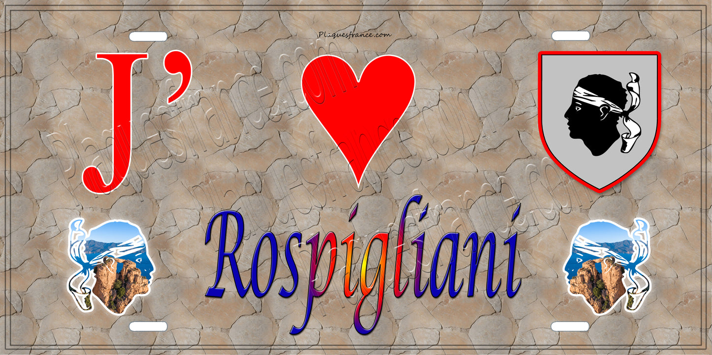 Plaque métal décorative 15 x 30 cm mur antique J' ❤️ Rospigliani Canton de Fiumorbo-Castello Haute-Corse