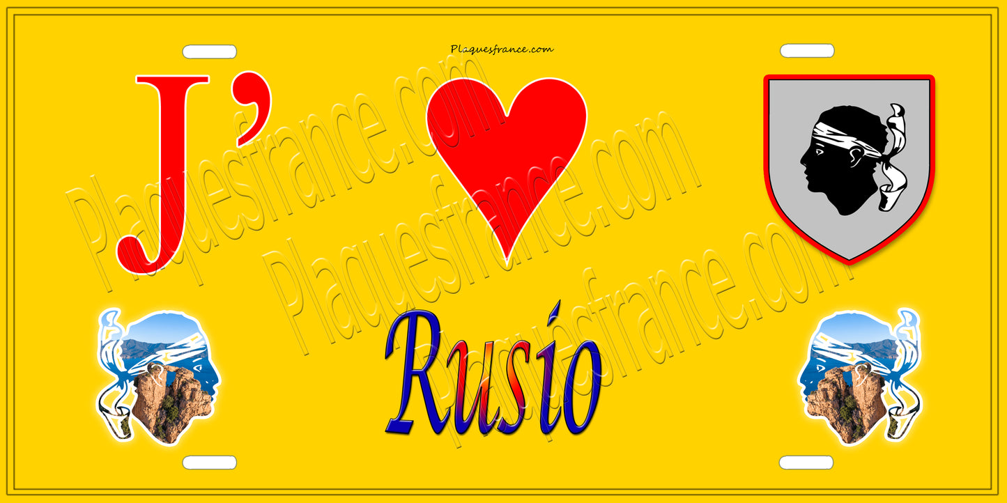 Plaque métal décorative 15 x 30 cm jaune J' ❤️ Rusio Canton de Fiumorbo-Castello Haute-Corse