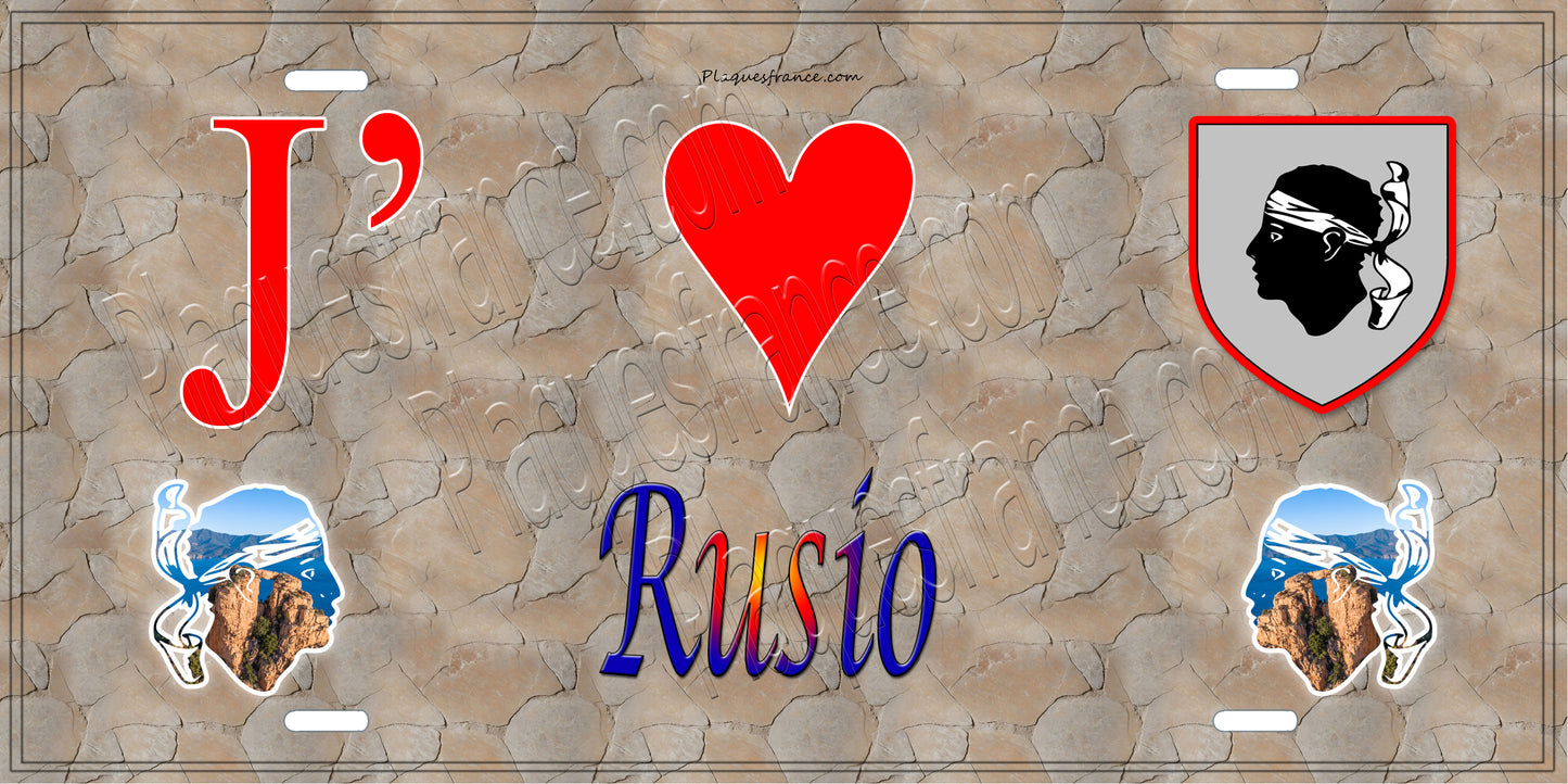 Plaque métal décorative 15 x 30 cm mur antique J' ❤️ Rusio Canton de Fiumorbo-Castello Haute-Corse