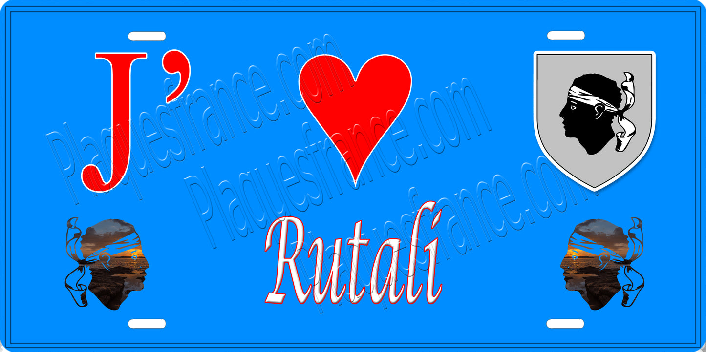 Plaque métal décorative 15 x 30 cm bleu J' ❤️ Rutali Canton de Fiumorbo-Castello Haute-Corse
