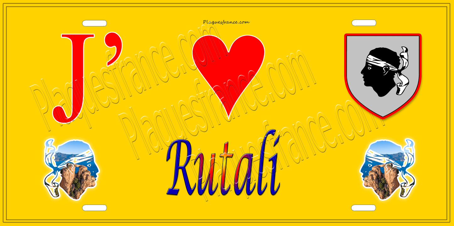 Plaque métal décorative 15 x 30 cm jaune J' ❤️ Rutali Canton de Fiumorbo-Castello Haute-Corse
