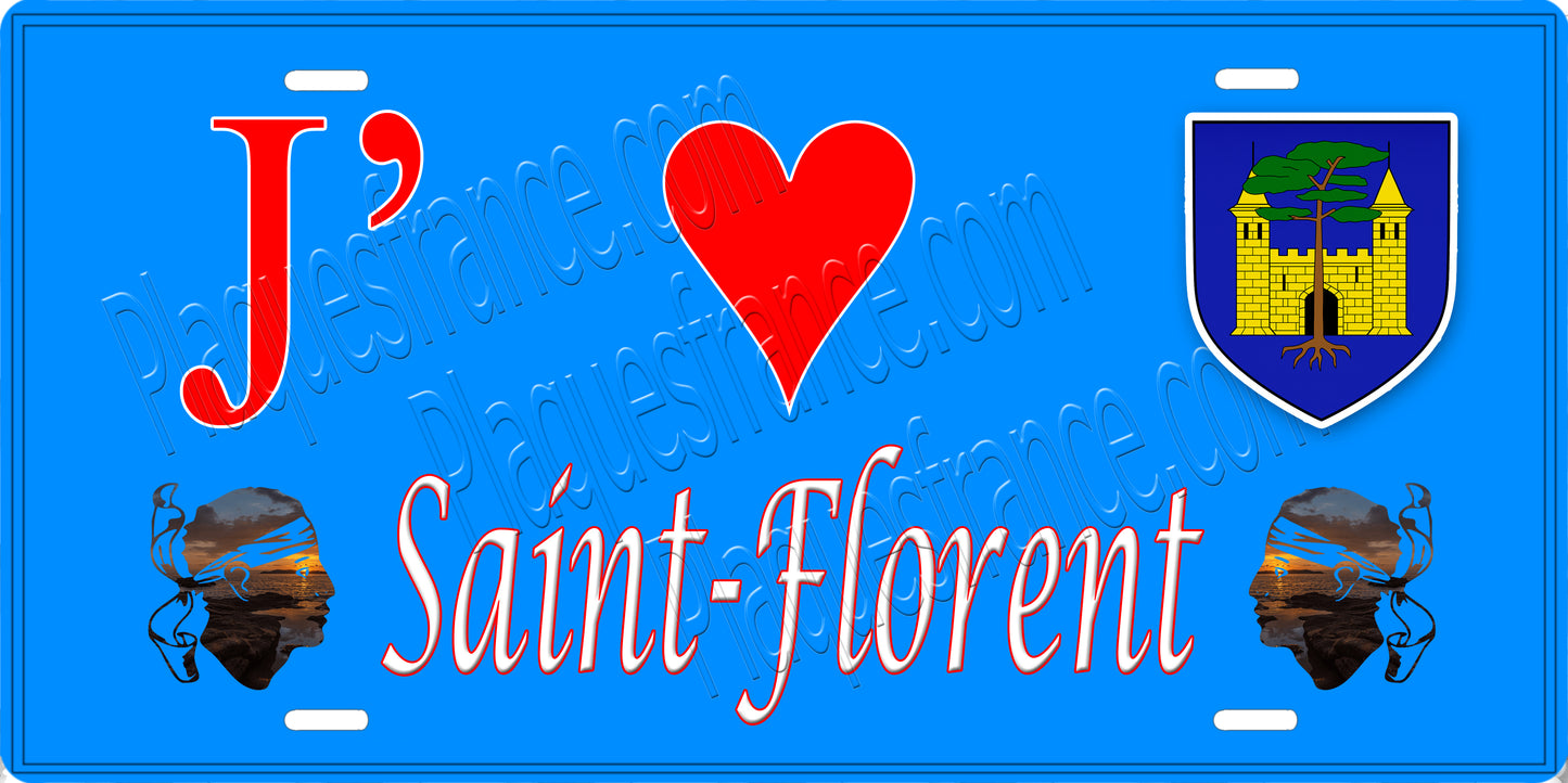 Plaque métal décorative 15 x 30 cm bleu J' ❤️ Saint Florent Canton de Biguglia-Nebbio Haute-Corse