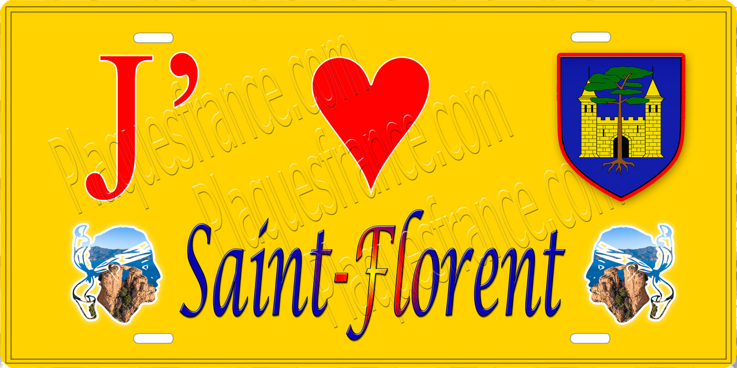 Plaque métal décorative 15 x 30 cm jaune J' ❤️ Saint Florent Canton de Biguglia-Nebbio Haute-Corse