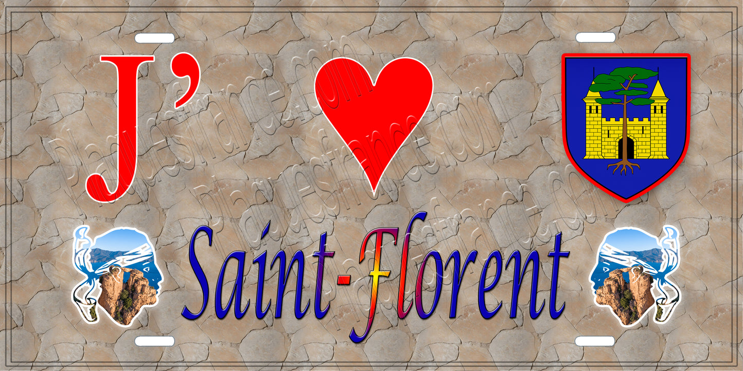 Plaque métal décorative 15 x 30 cm mur antique J' ❤️ Saint Florent Canton de Biguglia-Nebbio Haute-Corse