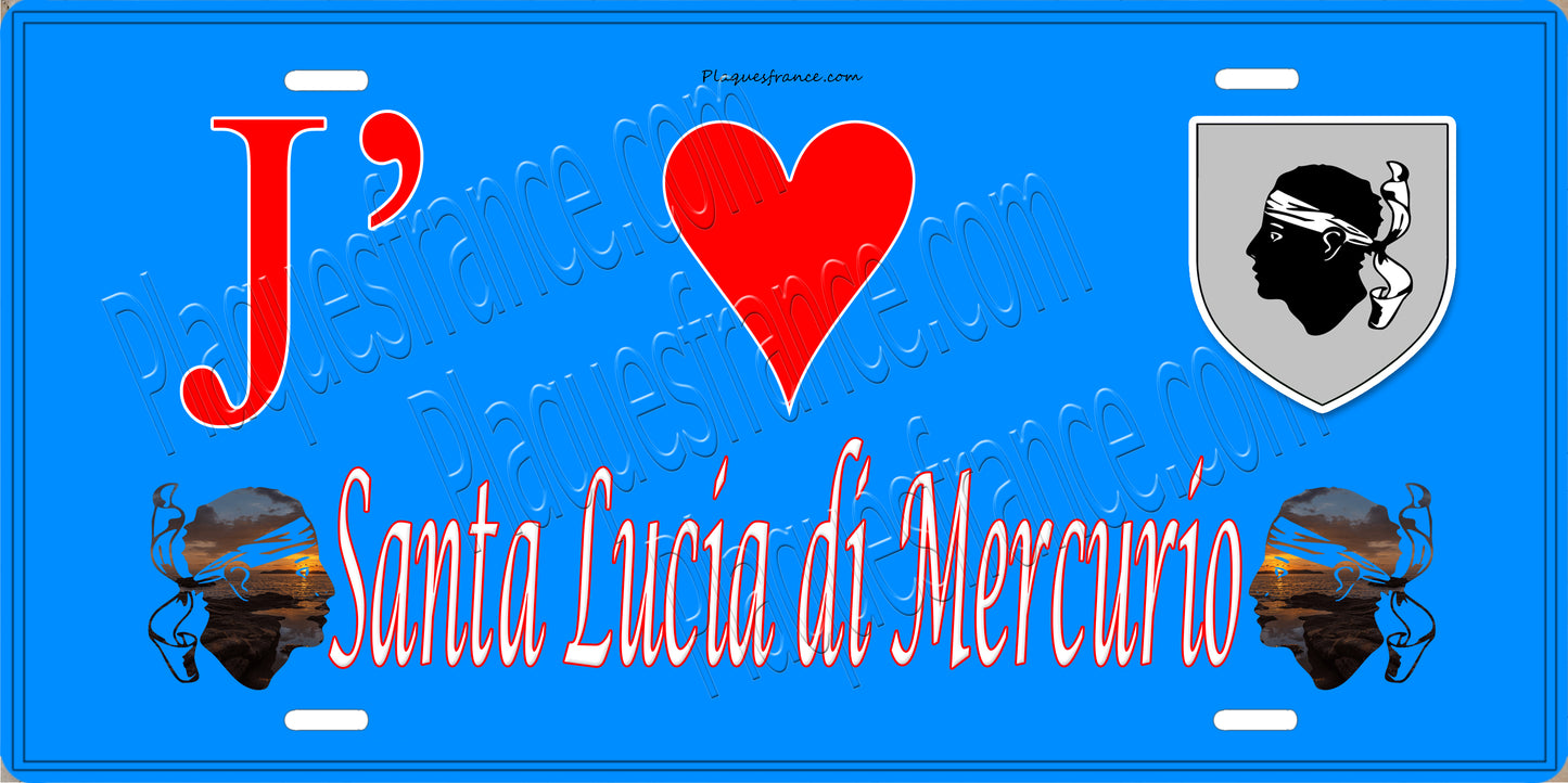 Plaque métal décorative 15 x 30 cm bleu J' ❤️ Santa-Lucia-di-Mercurio Canton de Golo-Morosaglia Haute-Corse