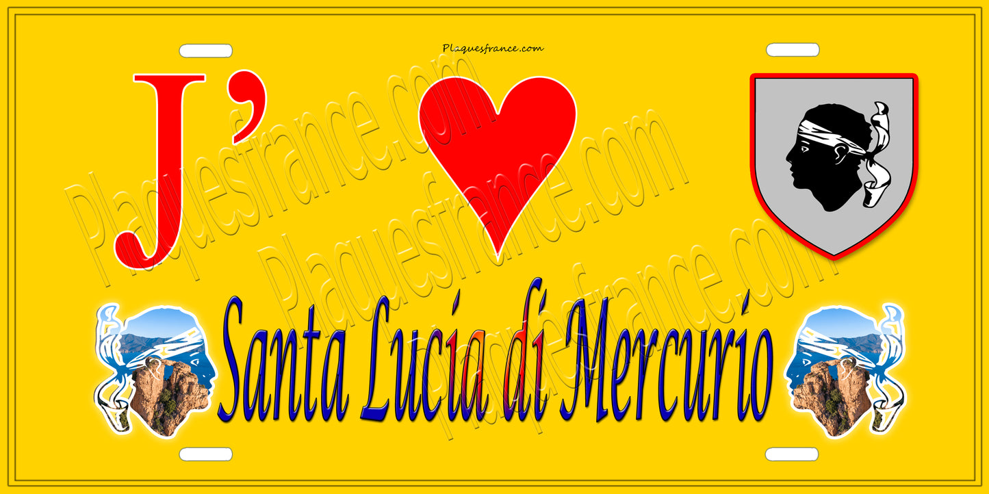 Plaque métal décorative 15 x 30 cm jaune J' ❤️ Santa-Lucia-di-Mercurio Canton de Golo-Morosaglia Haute-Corse