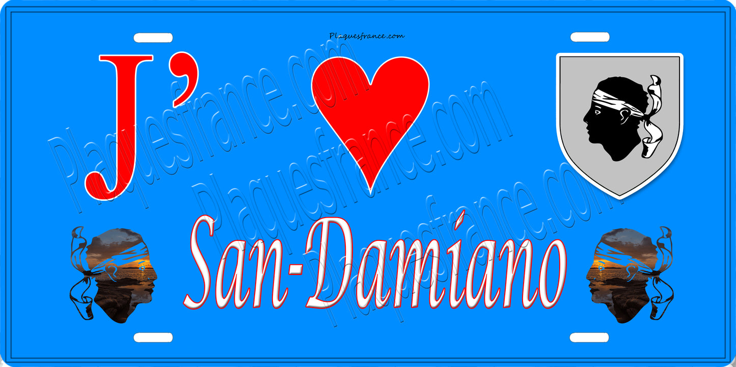 Plaque métal décorative 15 x 30 cm bleu J' ❤️ San Damiano Canton de Golo-Morosaglia Haute-Corse