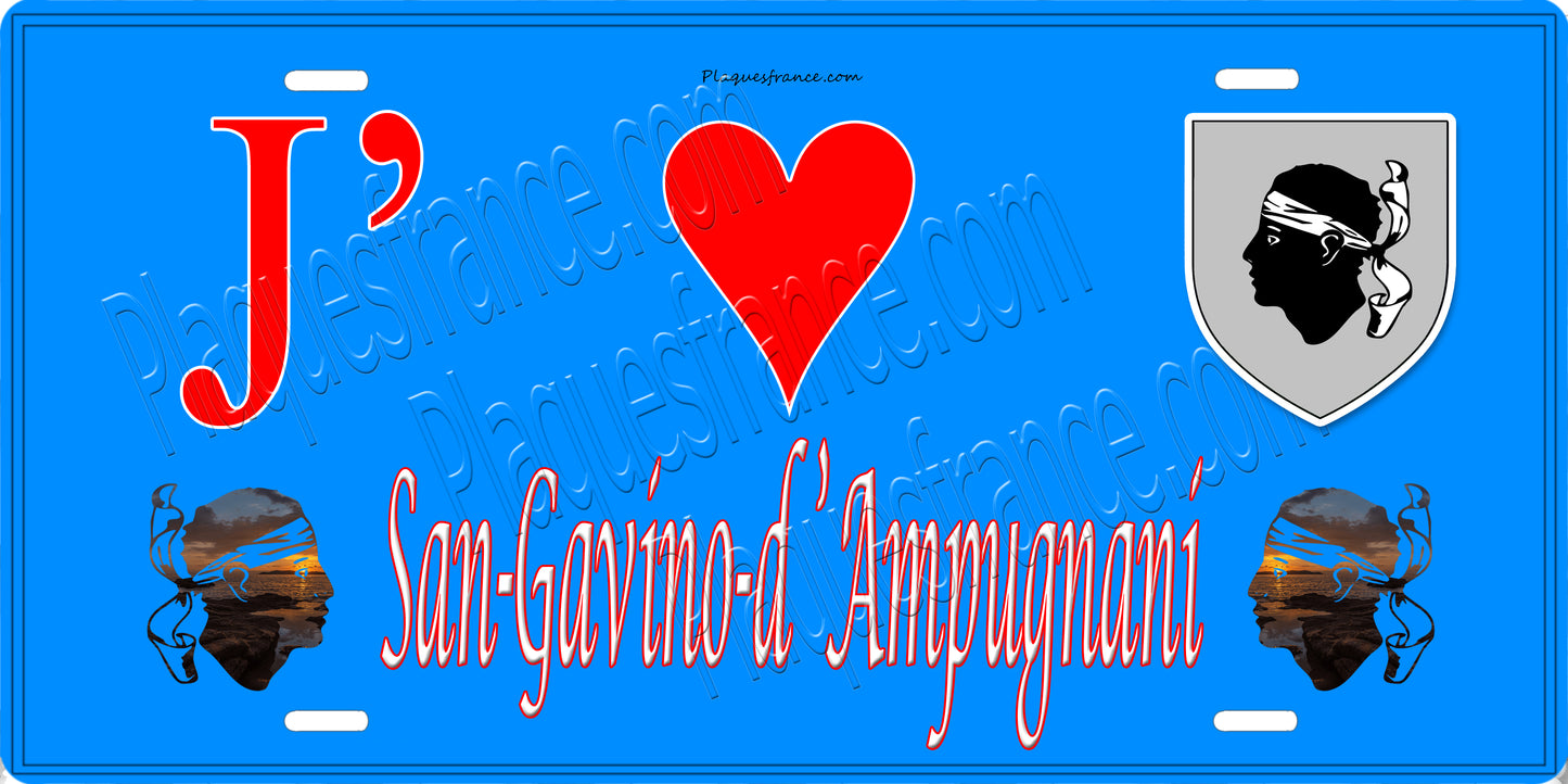 Plaque métal décorative 15 x 30 cm bleu J' ❤️ San Gavino d'Ampugnani Canton de Casinca-Fumalto Haute-Corse