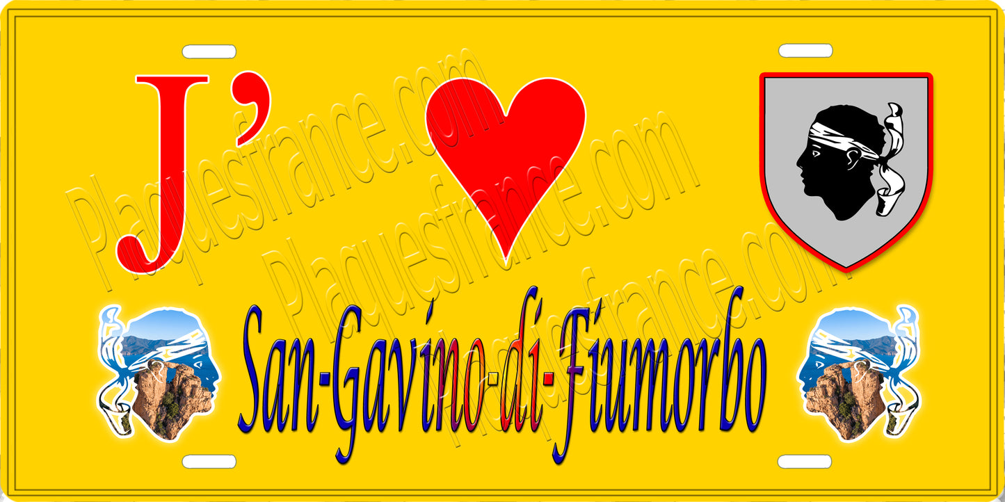 Plaque métal décorative 15 x 30 cm jaune J' ❤️ San Gavino di Fiumorbo Canton de Fiumorbo-Castello Haute-Corse