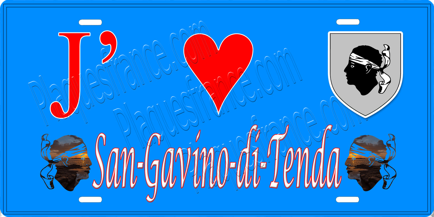Plaque métal décorative 15 x 30 cm bleu J' ❤️ San Gavino di Tenda Canton de Biguglia-Nebbio Haute-Corse