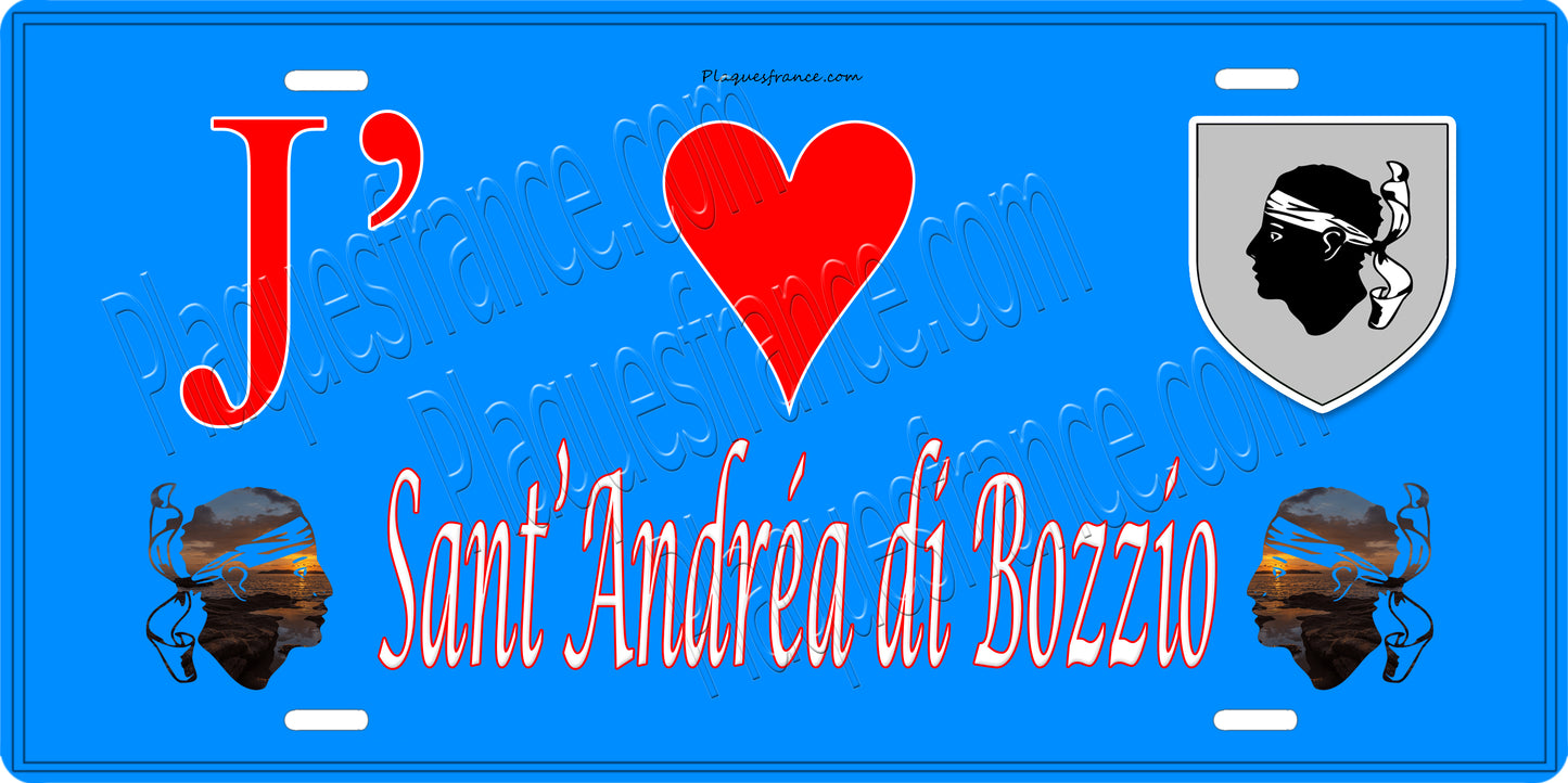 Plaque métal décorative 15 x 30 cm bleu J' ❤️ Sant'Andréa-di-Bozio Canton de Golo-Morosaglia Haute-Corse