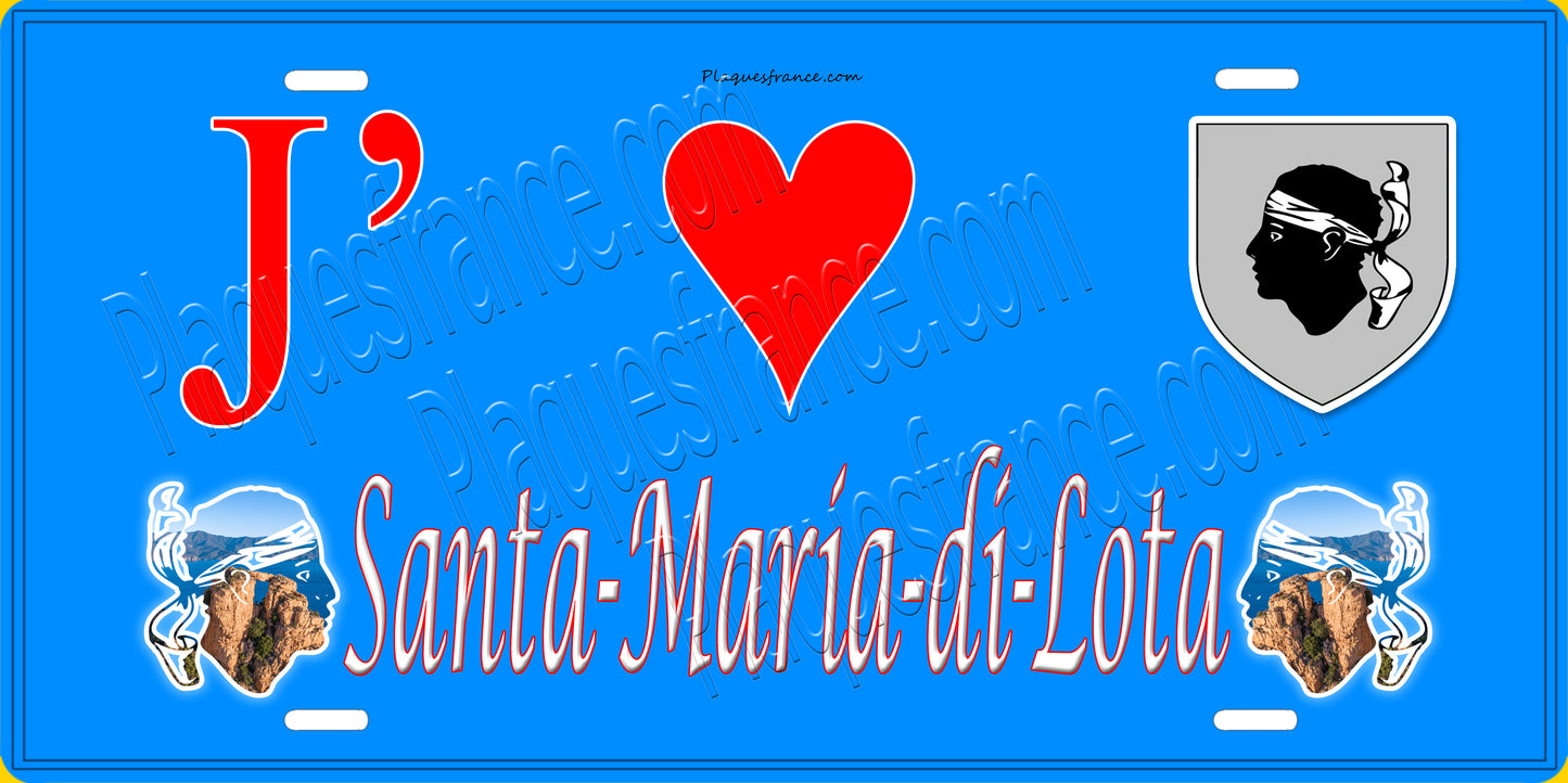 Plaque métal décorative 15 x 30 cm bleu J' ❤️ Santa-Maria-di-Lota Canton du Cap Corse Haute-Corse
