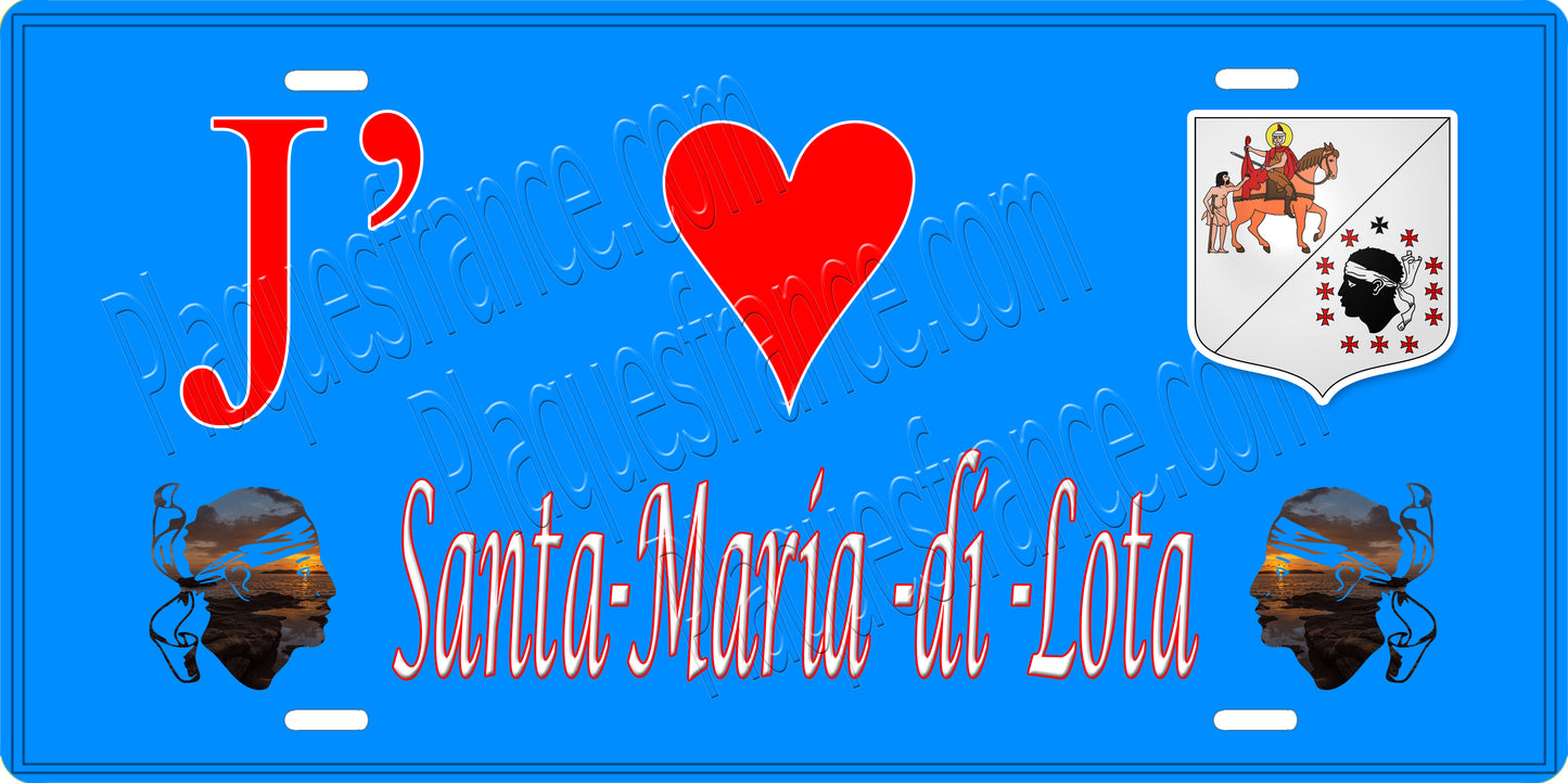 Plaque métal décorative 15 x 30 cm bleu J' ❤️San-Martino-di-Lota Canton du Cap Corse Haute-Corse