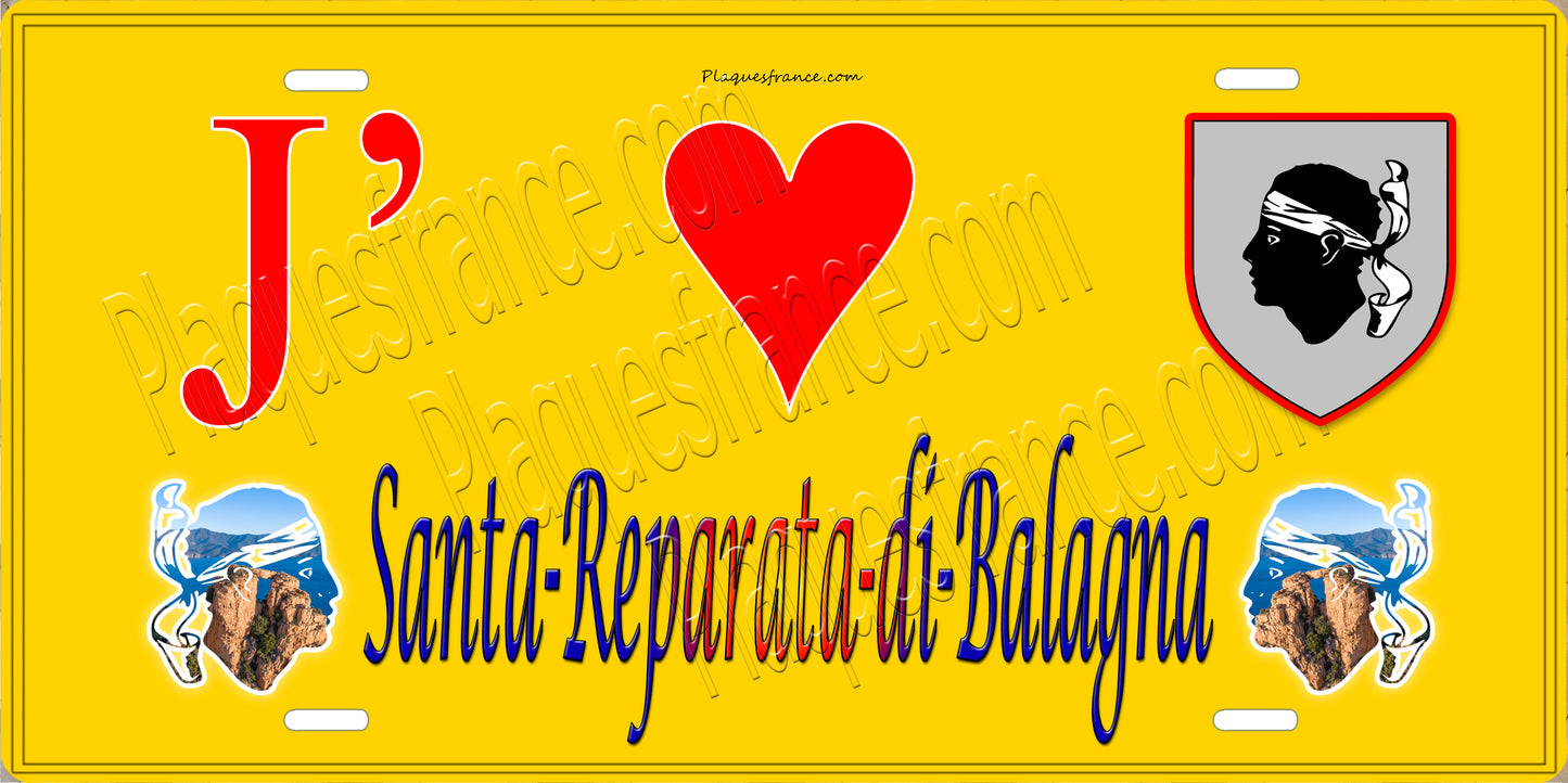 Plaque métal décorative 15 x 30 cm jaune J' ❤️ Santa-Reparata-di-Balagna Canton de l'Île-Rousse Haute-Corse