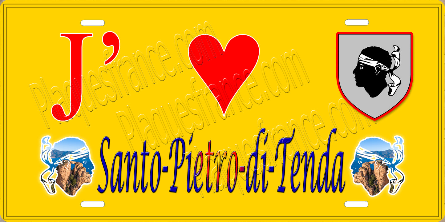 Plaque métal décorative 15 x 30 cm jaune J' ❤️ Santo-Pietro-di-Tenda Canton de Biguglia-Nebbio Haute-Corse
