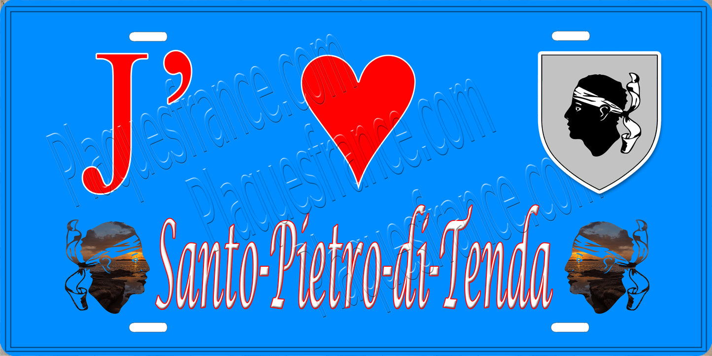 Plaque métal décorative 15 x 30 cm bleu J' ❤️ Santo-Pietro-di-Tenda Canton de Biguglia-Nebbio Haute-Corse