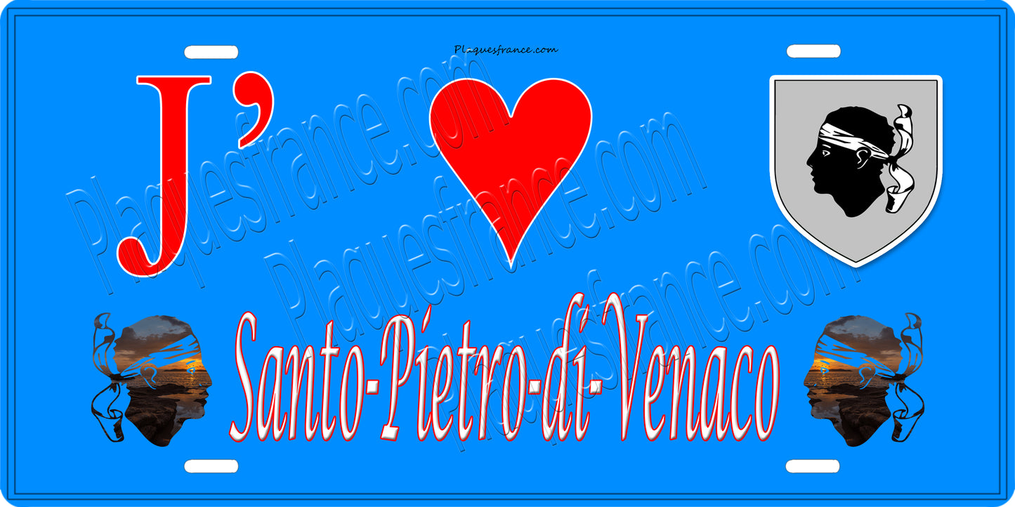Plaque métal décorative 15 x 30 cm bleu J' ❤️ Santo-Pietro-di-Venaco Canton de Corte Haute-Corse