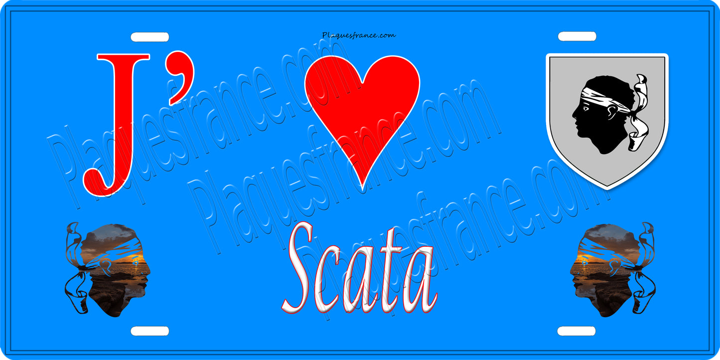 Plaque métal décorative 15 x 30 cm bleu J' ❤️ Scata Canton de Casinca-Fumalto Haute-Corse