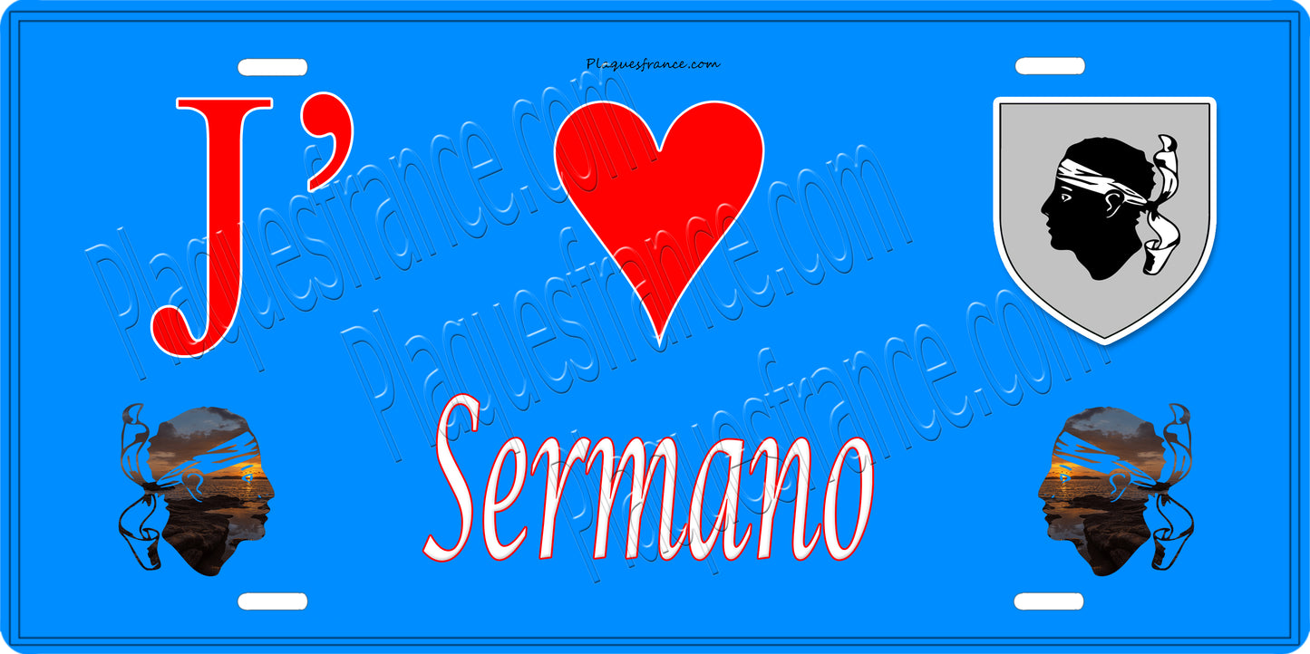 Plaque métal décorative 15 x 30 cm bleu J' ❤️Sermano Canton de Golo-Morosaglia Haute-Corse
