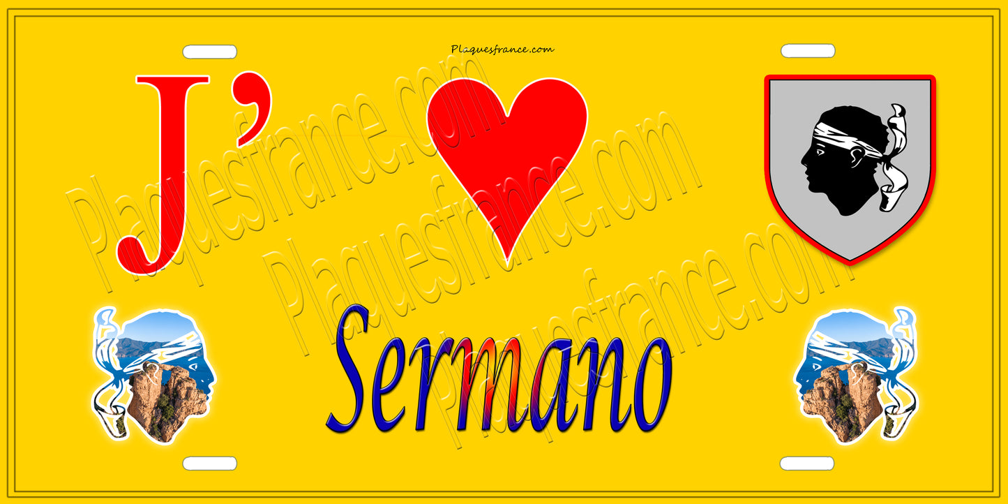 Plaque métal décorative 15 x 30 cm jaune J' ❤️Sermano Canton de Golo-Morosaglia Haute-Corse