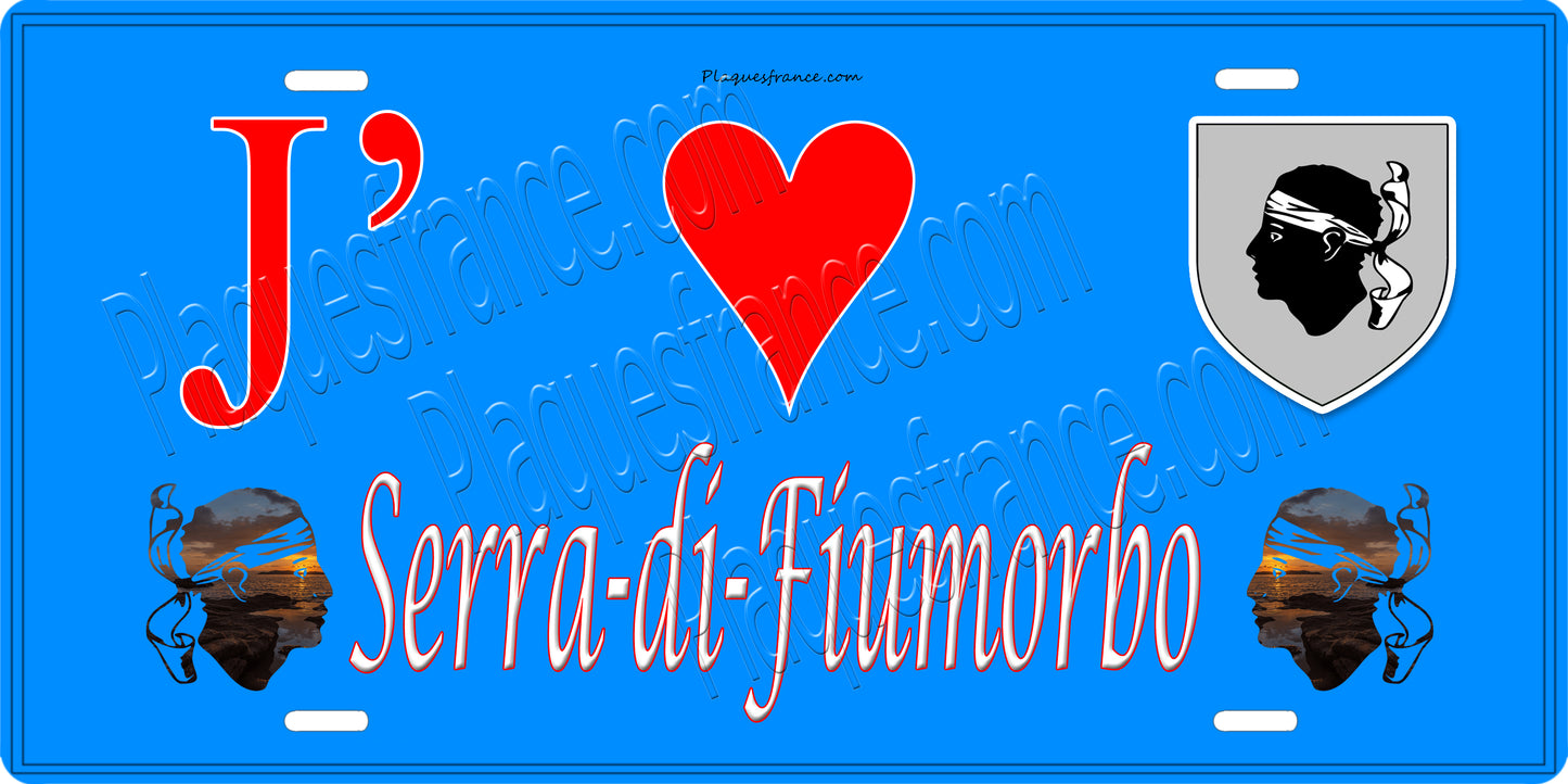 Plaque métal décorative 15 x 30 cm bleu J' ❤️ Serra-di-Fiumorbo Canton de Fiumorbo-Castello Haute-Corse