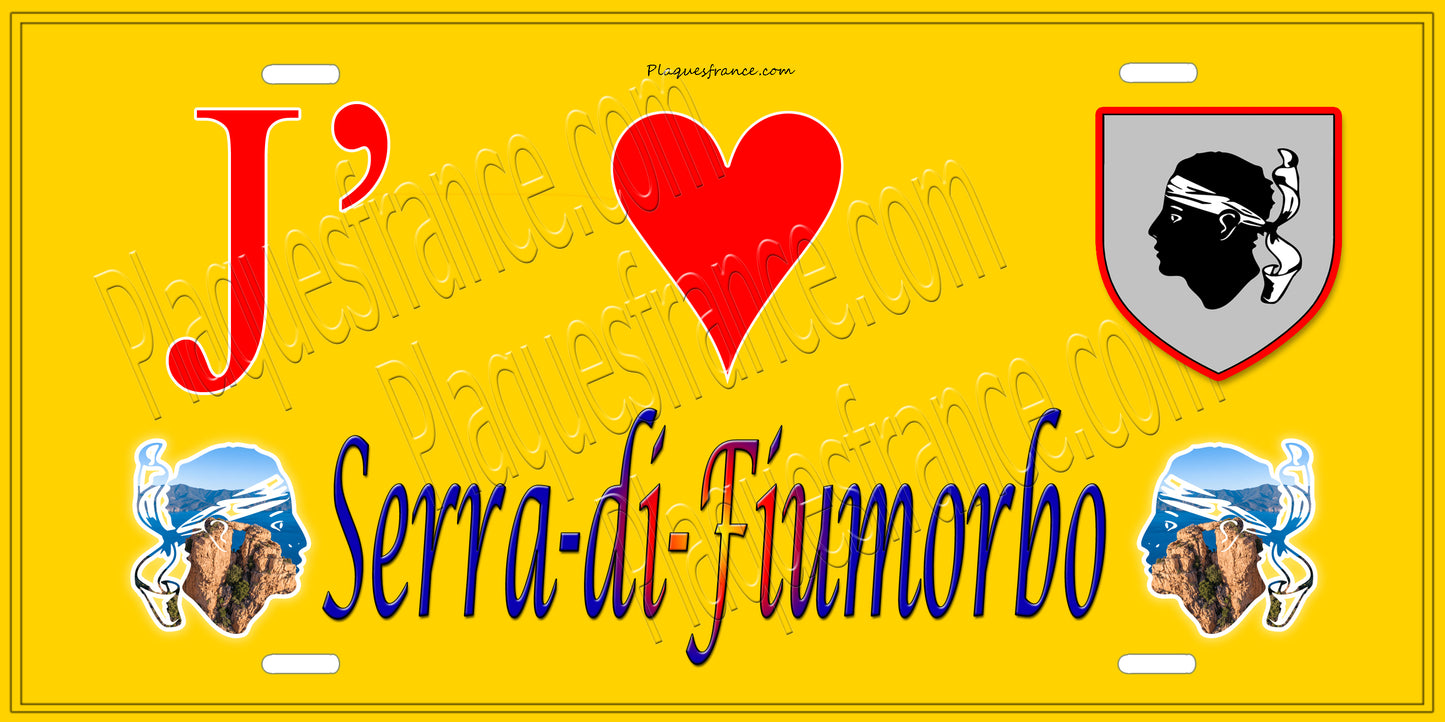 Plaque métal décorative 15 x 30 cm jaune J' ❤️ Serra-di-Fiumorbo Canton de Fiumorbo-Castello Haute-Corse