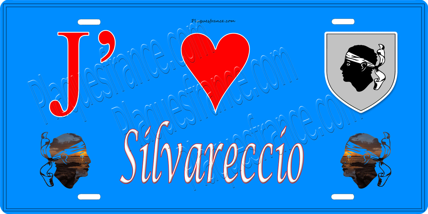 Plaque métal décorative 15 x 30 cm bleu J' ❤️ Silvareccio Canton de Casinca-Fumalto Haute-Corse