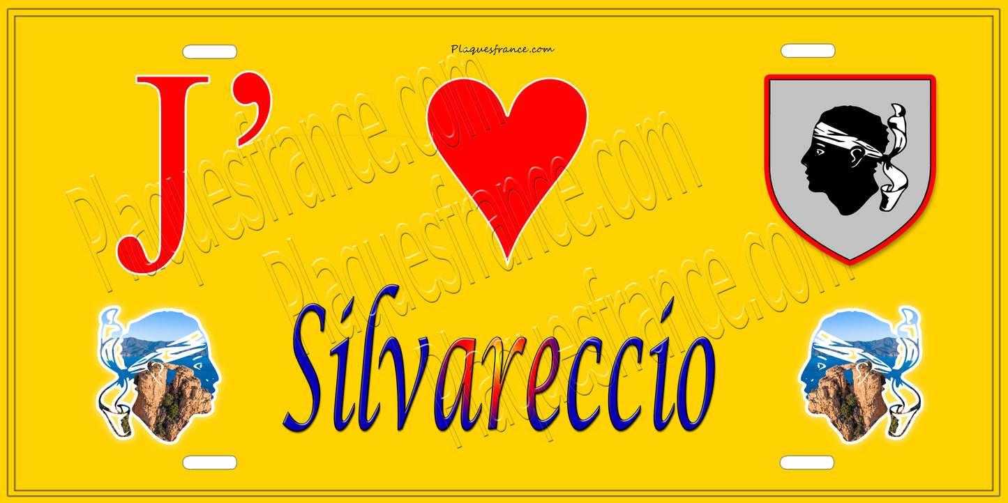 Plaque métal décorative 15 x 30 cm jaune J' ❤️ Silvareccio Canton de Casinca-Fumalto Haute-Corse