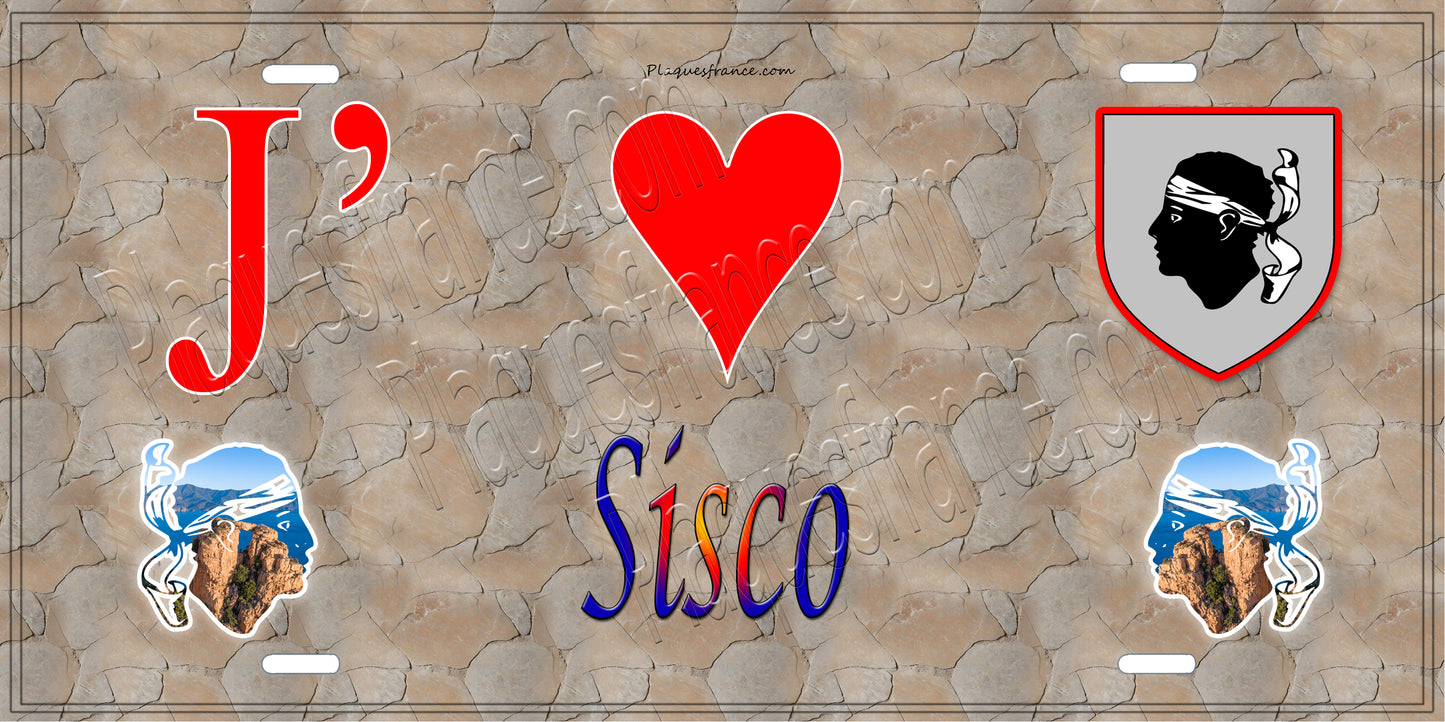 Plaque métal décorative 15 x 30 cm mur antique J' ❤️ Sisco Canton du Cap Corse Haute-Corse