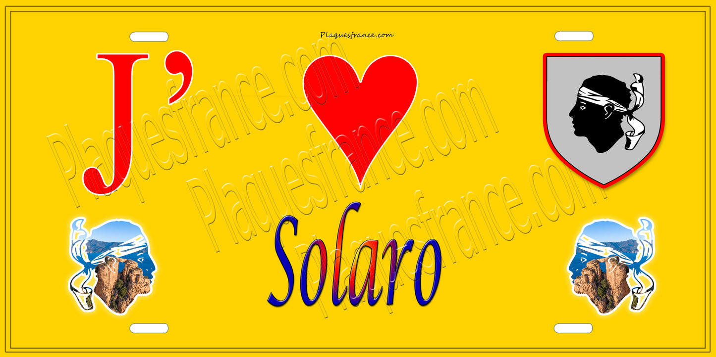 Plaque métal décorative 15 x 30 cm jaune J' ❤️ Solaro Canton de Fiumorbo-Castello Haute-Corse