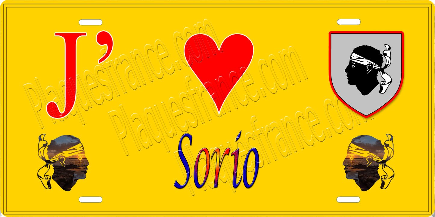 Plaque métal décorative 15 x 30 cm jaune J' ❤️ Sorio Canton de Biguglia-Nebbio Haute-Corse